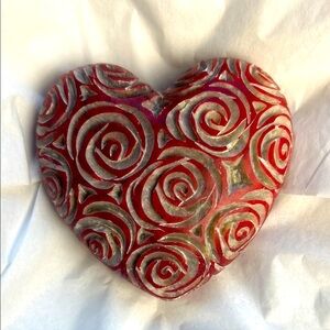 Handcrafted Red Heart Art Piece Stone 3x3" paperweight Valentine Love Decor